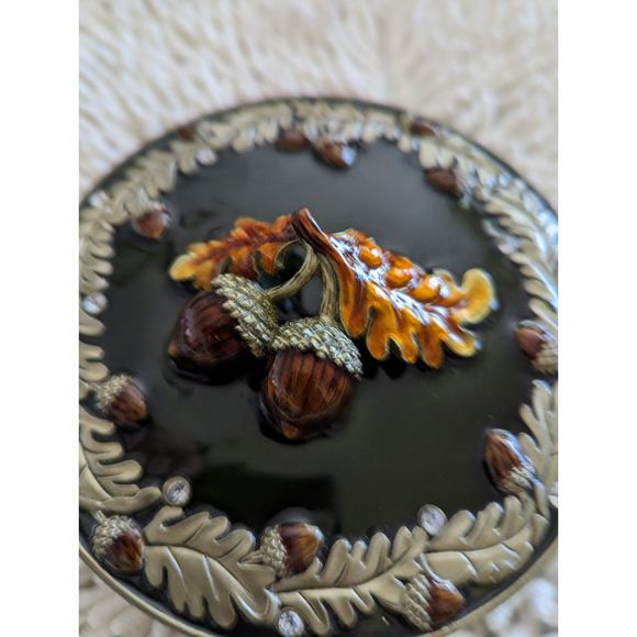 Round mirrored trinket box with autumn theme - Picture 9 of 11